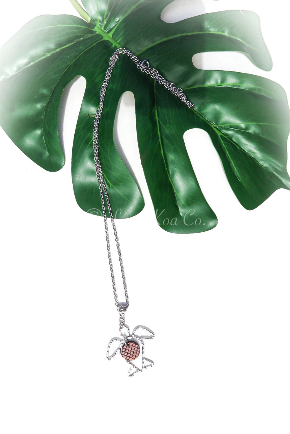 Honu with Koa Seashell Charm Long Necklace