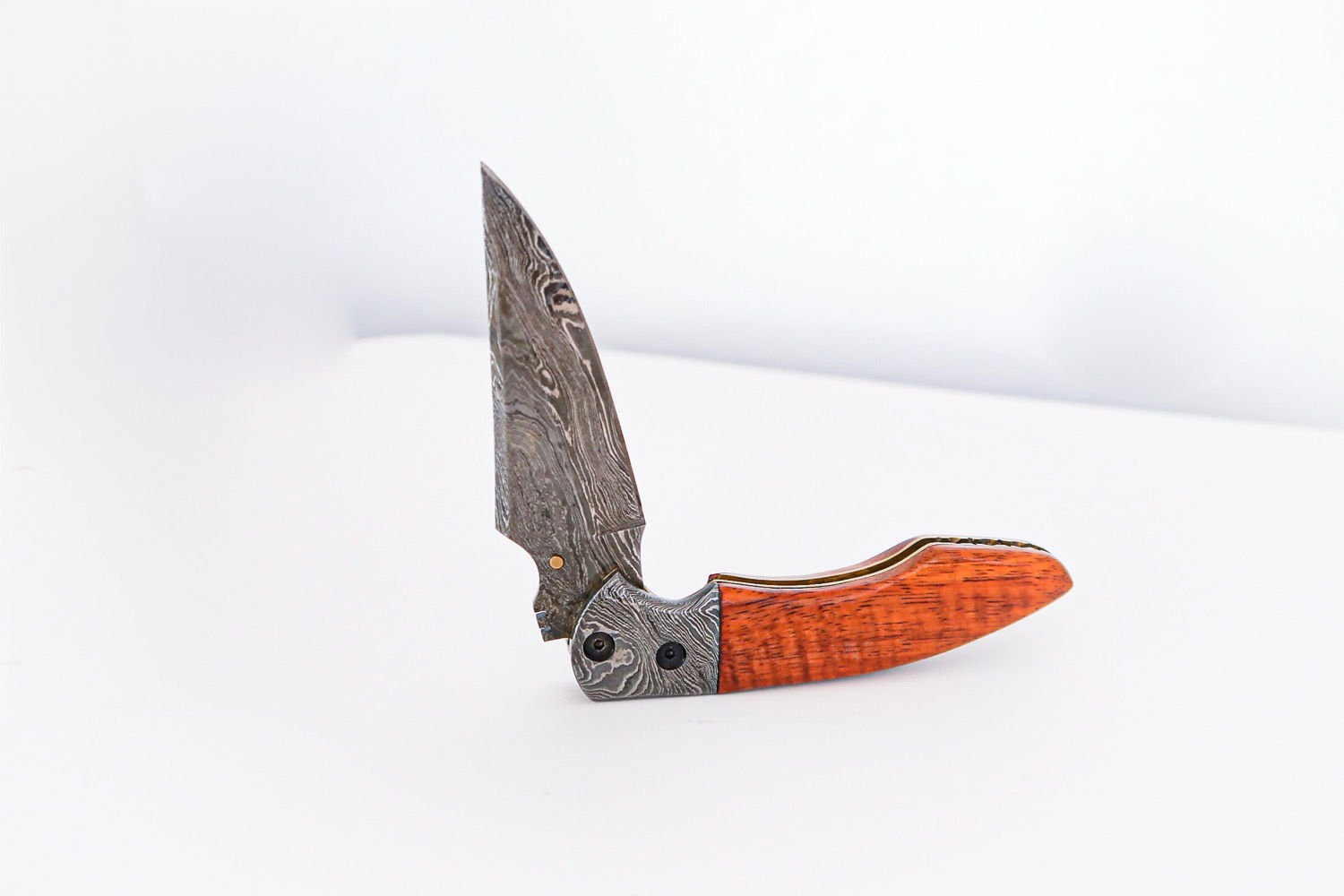 Curly Koa + Damascus Folding Pocket Knife