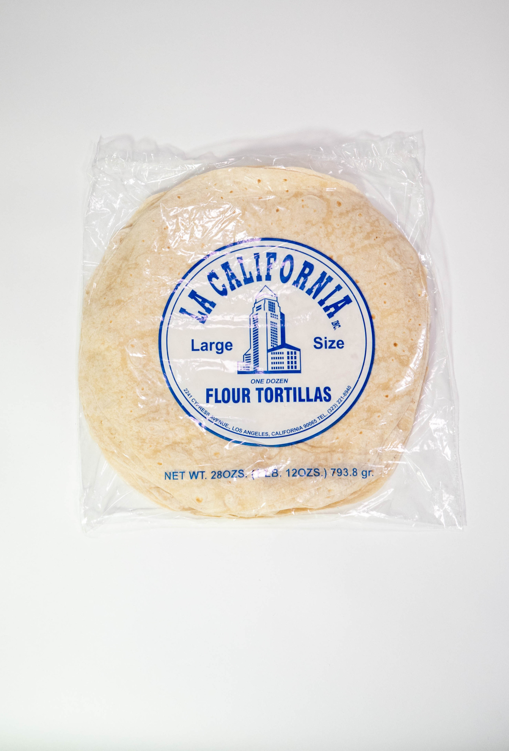 Twelve inch diameter flour tortillas for burritos