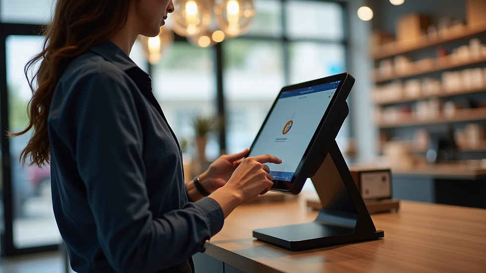 Close-up of retail employee using a digital point-of-sale system