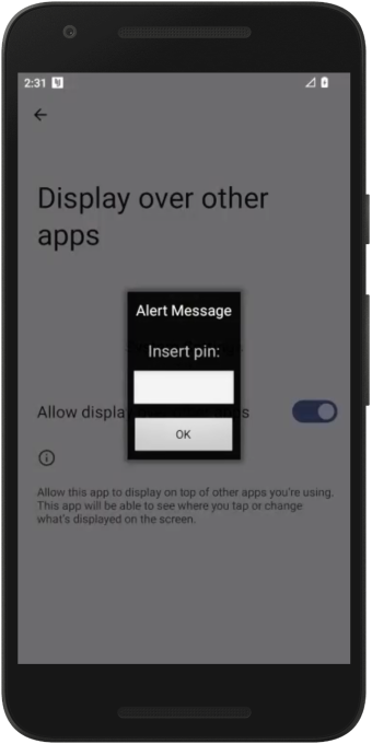 a screenshot showing a password prompt overlaying the Android uninstall settings, preventing the user from removing the app.