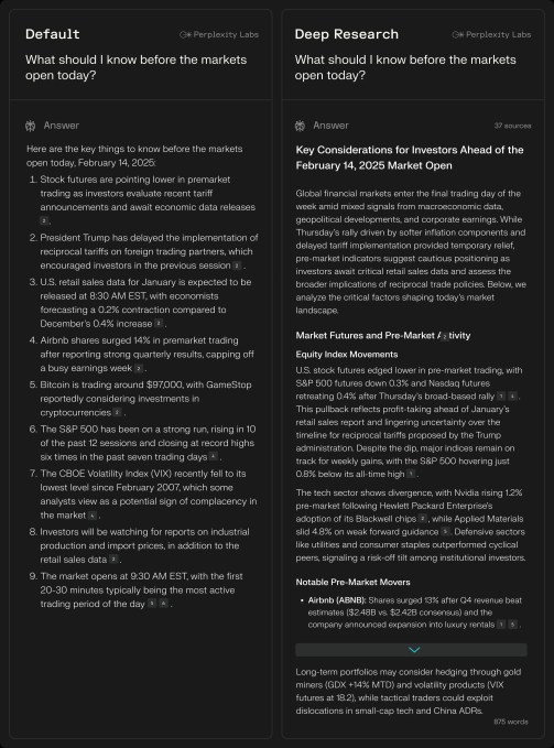 A screenshot of Perplexity Deep Research