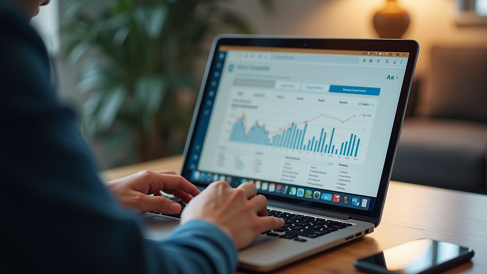 High angle view of a person using a laptop with a membership dashboard on screen