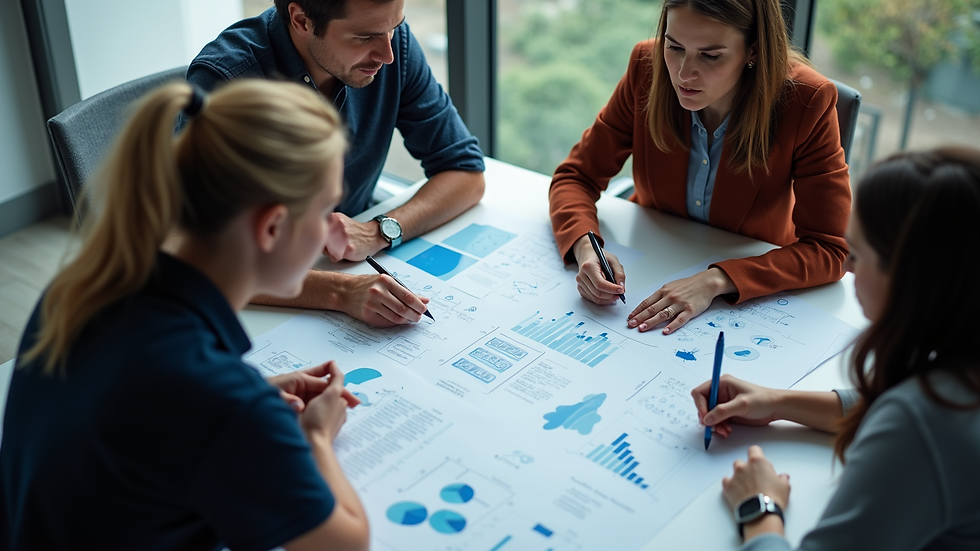 High angle view of a team collaborating on cloud migration planning