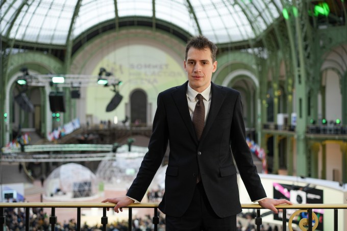Arthur Mensch, founder of Mistral AI, following a Bloomberg Television interview during the AI Action Summit in Paris, France, on Monday, Feb. 10, 2025. France is set to announce a total of 109 billion in investment in artificial intelligence projects in the country by companies, funds and other sources over the coming years, President Emmanuel Macron said on the eve of a two-day AI Action Summit.