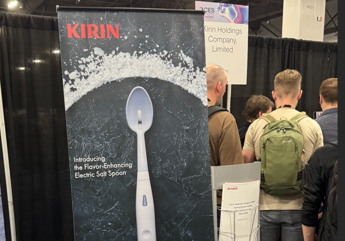 One of the biggest crowds on the first night of CES 2025 was people trying to taste Kirin's new spoon