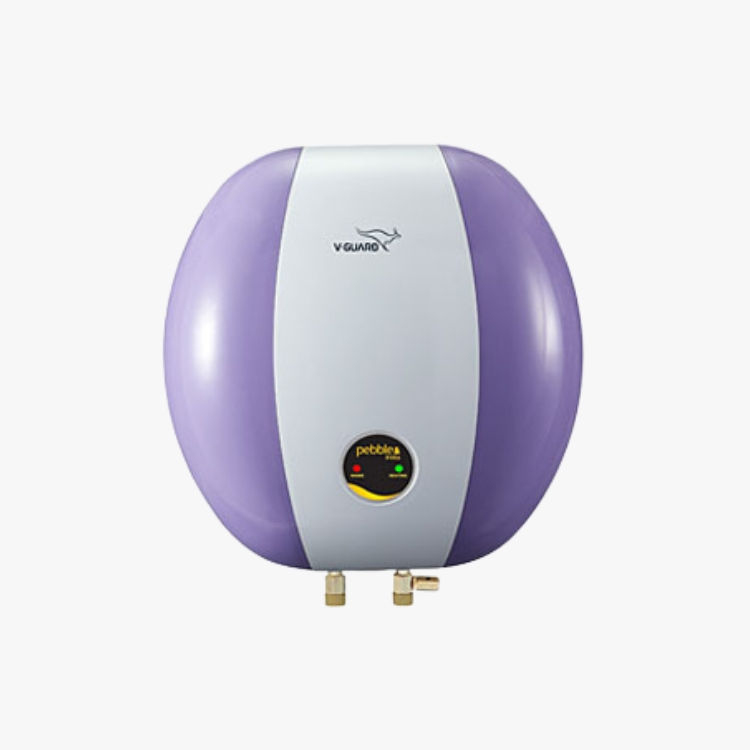 Purple and white water heater with the brand name. BLUE OSSF90 for home use.