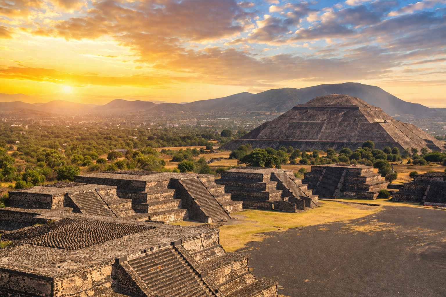 Pirámides de Teotihuacán al amanecer, México.