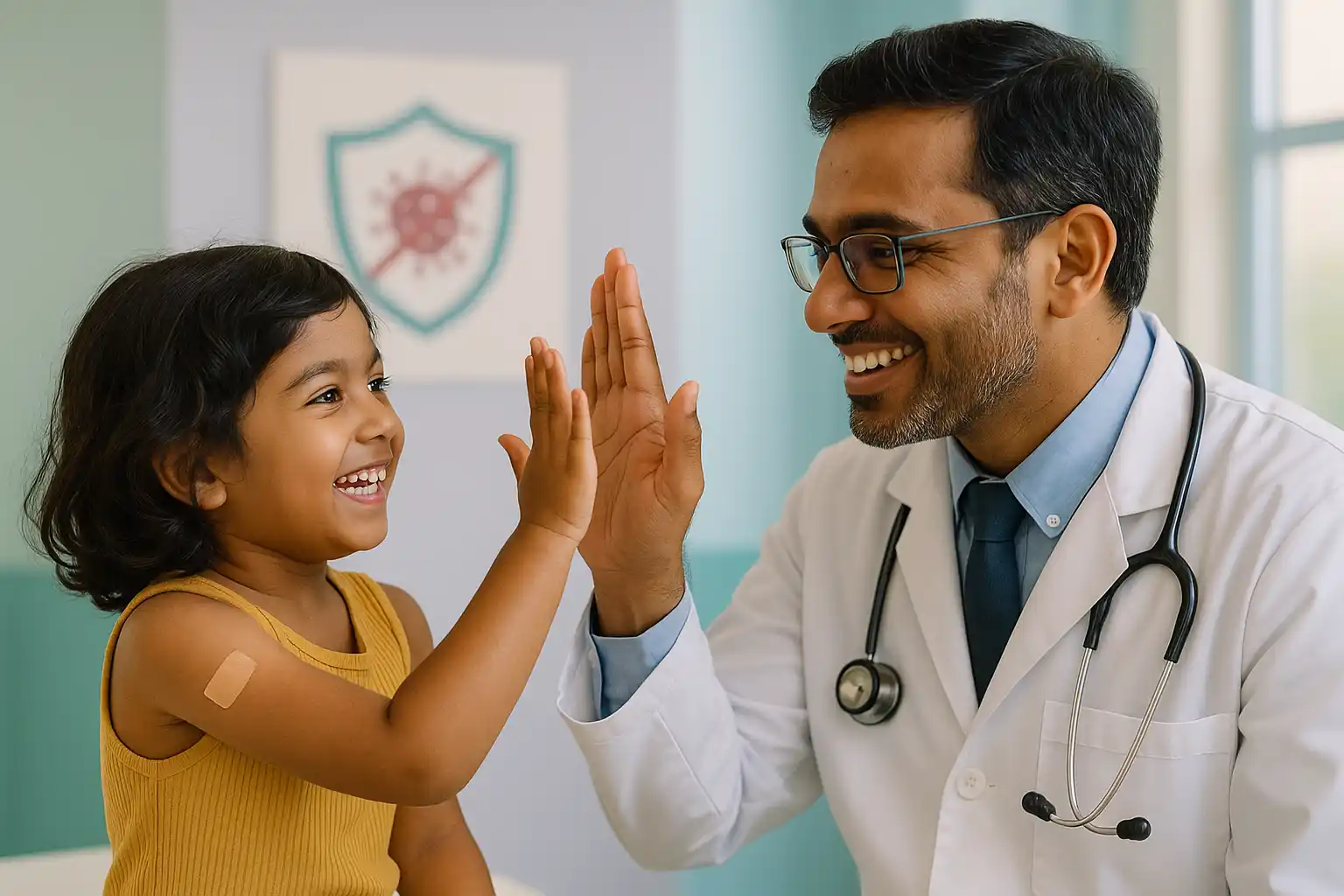 Happy child receiving vaccination at Dr. Ajay's Pediatric Clinic, Chandigarh