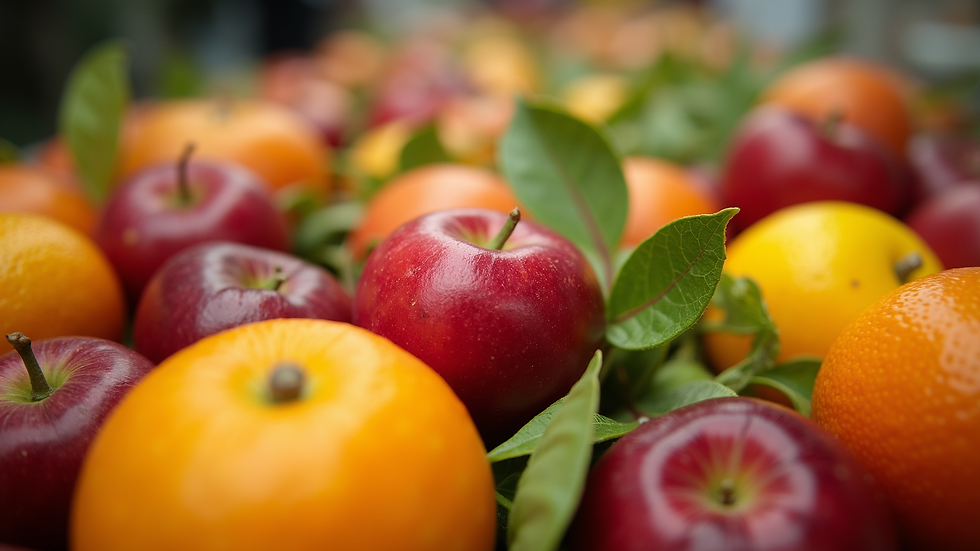 Eye-level view of a variety of colorful fruits