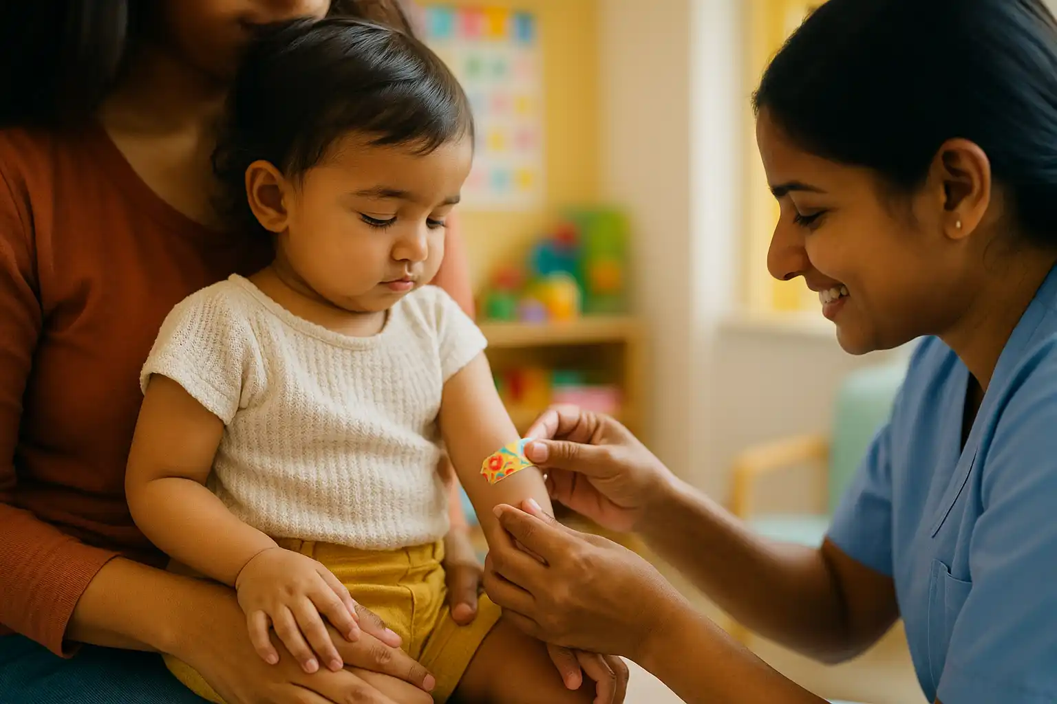 Happy child receiving vaccination at Dr. Ajay's Pediatric Clinic, Chandigarh