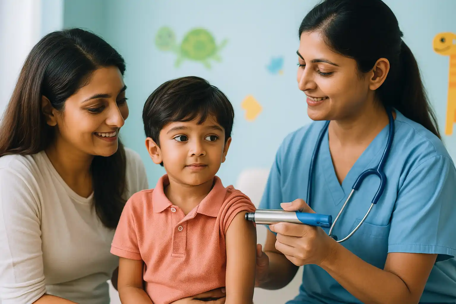 Happy child receiving vaccination at Dr. Ajay's Pediatric Clinic, Chandigarh