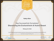 Kathy Allen's College of Disney Knowledge certificate for completing Discovering the Enchantment of Aulani Resort