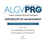 Kathy Allen's ALG VPRO certificate for completing Finding Deals and Promotions