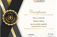 Kathy A Allen's Italy Destination Course Certificate from tboacademy