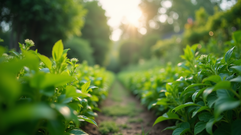 Eye-level view of a lush green garden with various plants