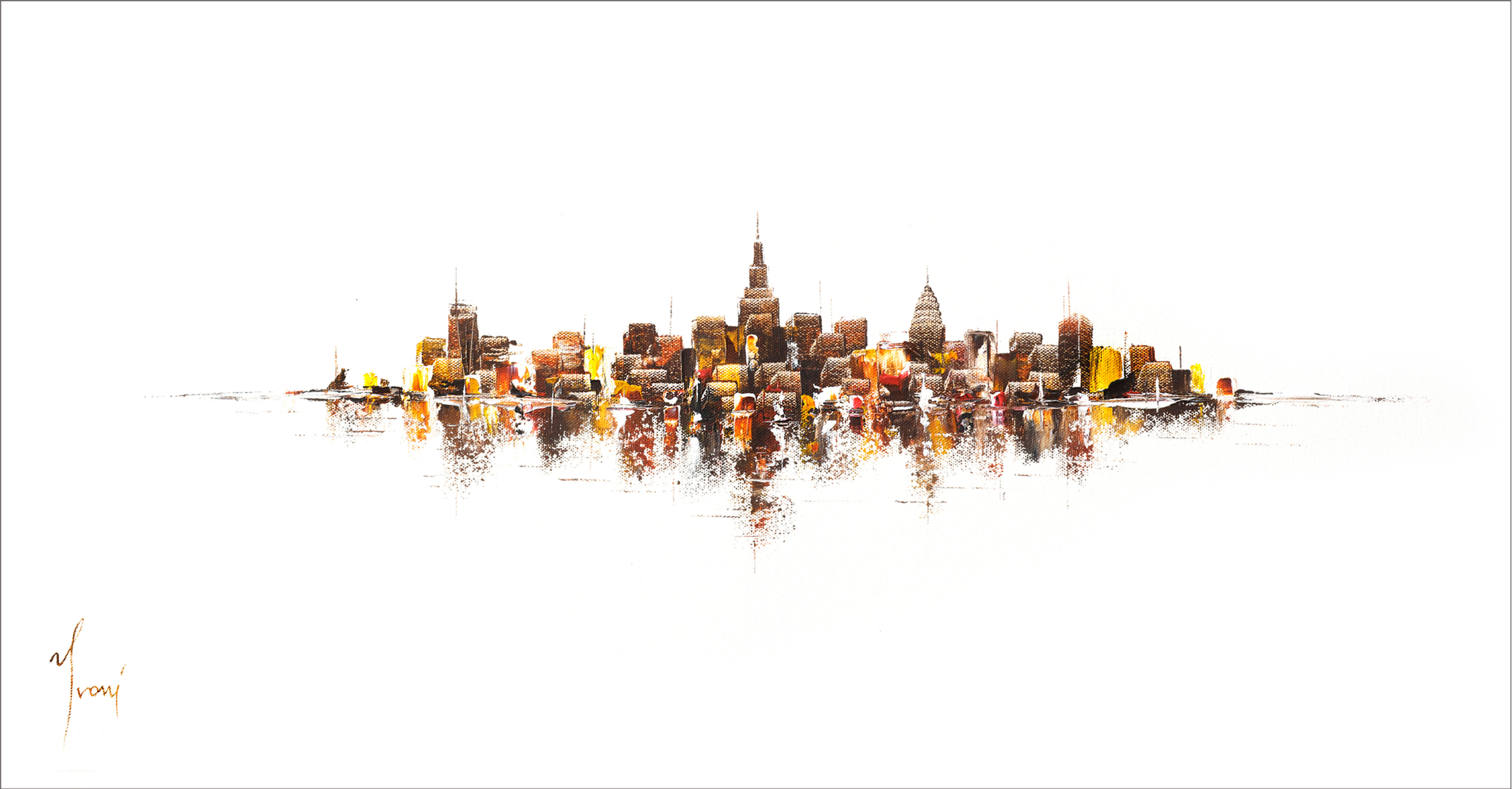 "NYC Skyline - Sienna on White"  Hand Painted Original