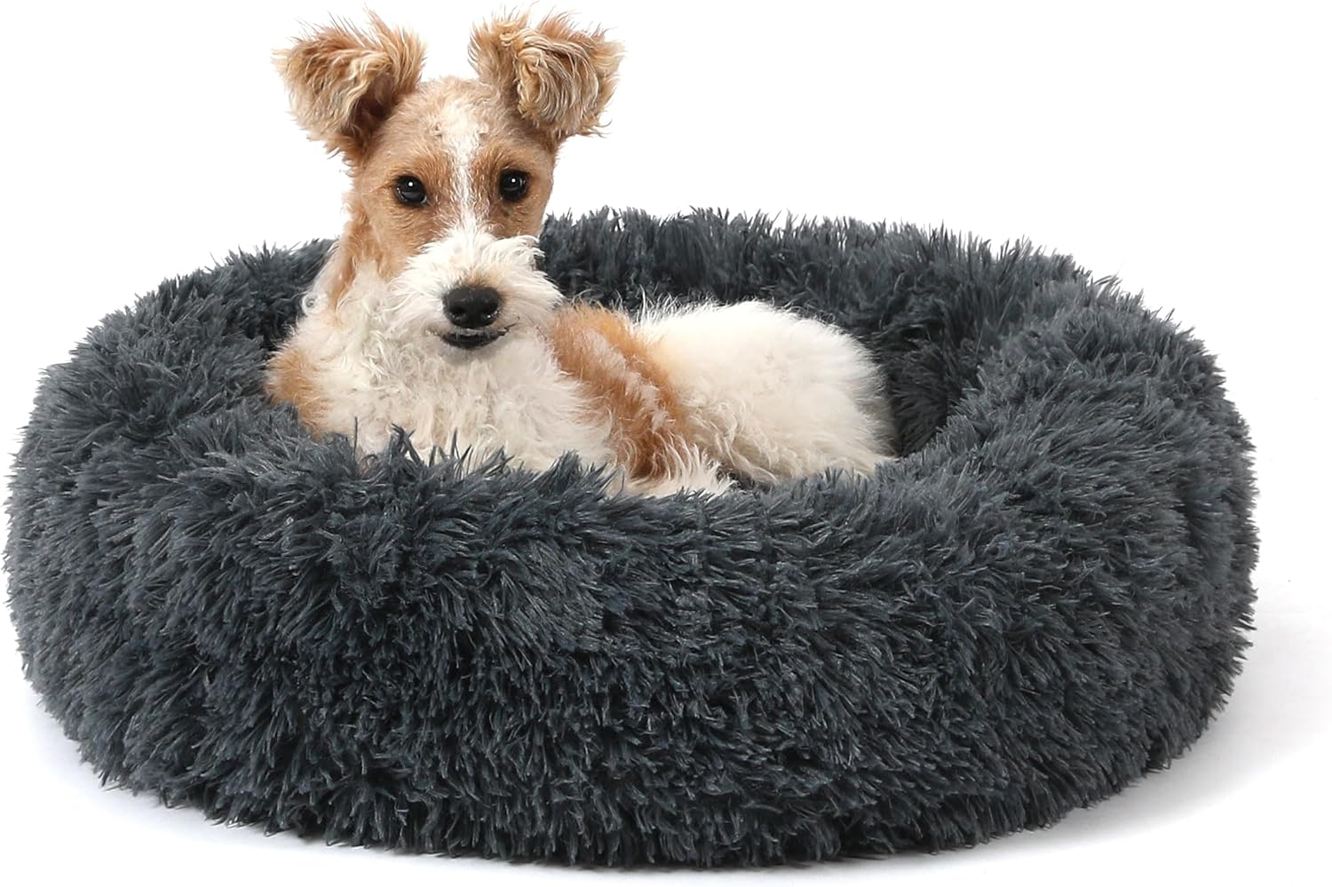 Calming Donut Dog Bed for Small to Medium Dogs & Cats - Plush Faux Fur Anti-Anxi