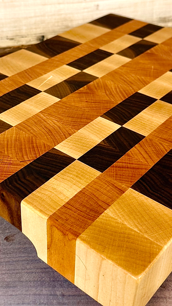 Walnut, maple, and cherry end grain butcher block