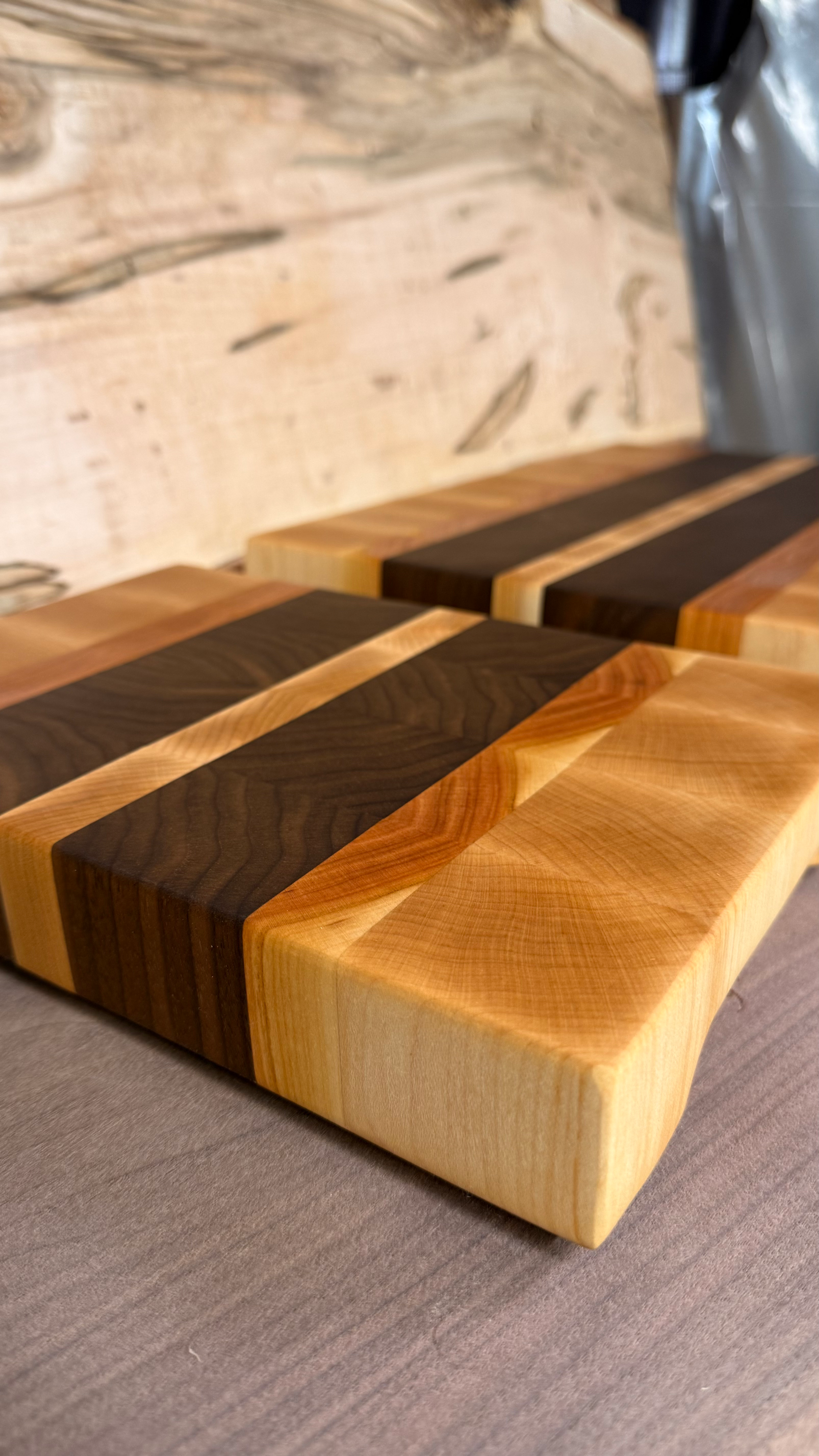 Maple and walnut striped cutting boards