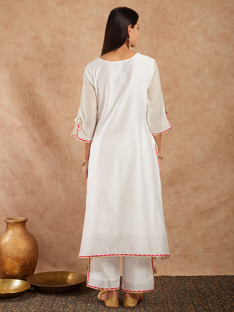 Thumbnail: White Chanderi silk Kurta and Pants