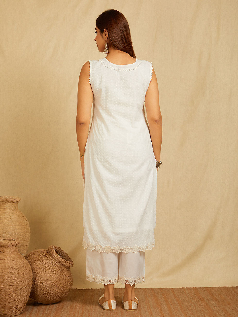 Thumbnail: White dobby cotton kurta