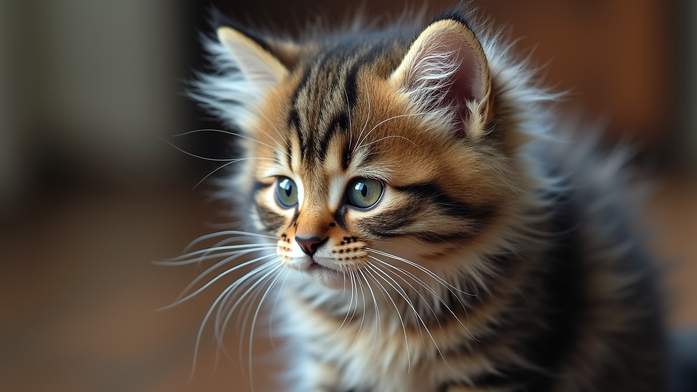 Close-up view of a Maine Coon kitten with fluffy fur