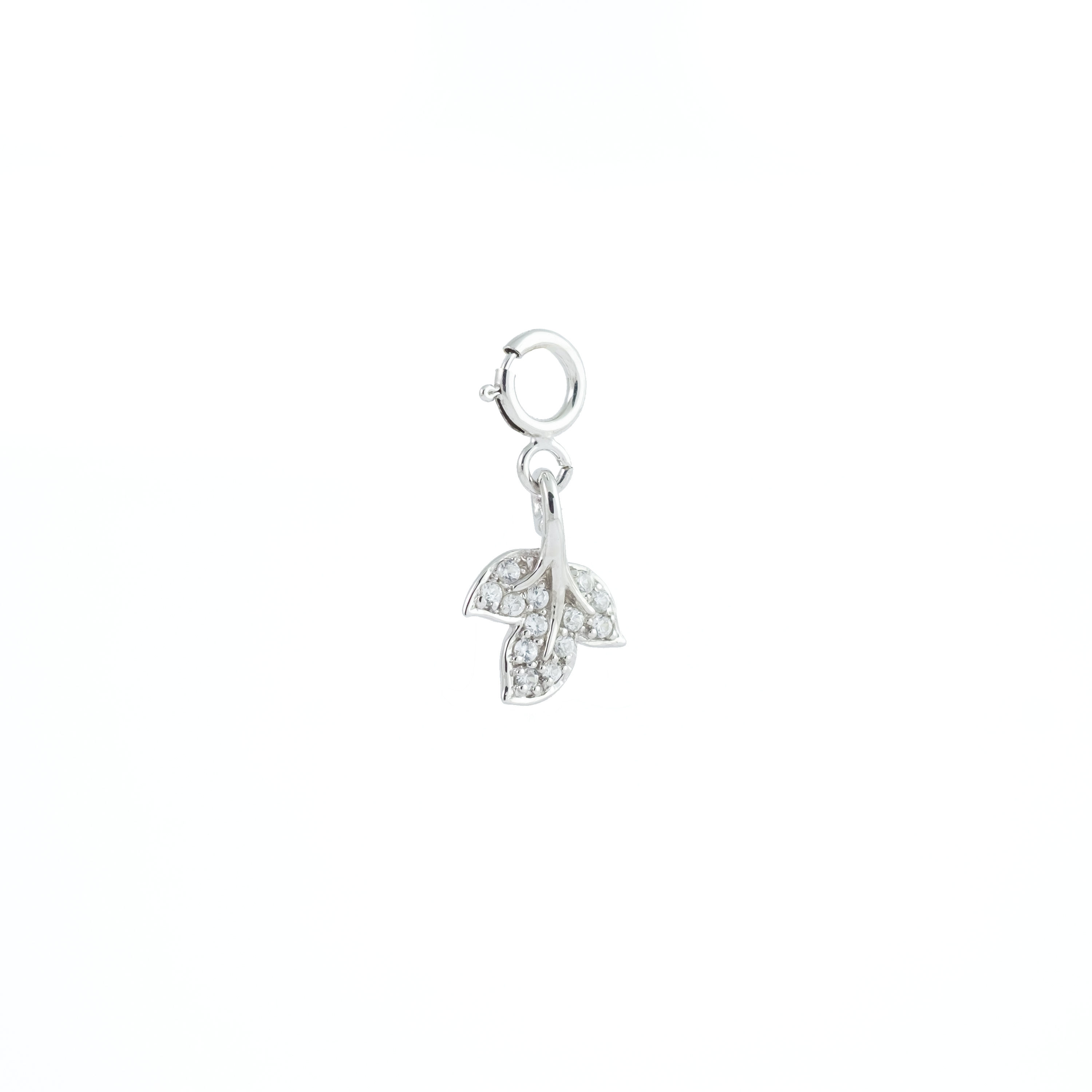 Rosebell Leaf Charm with White Zircon
