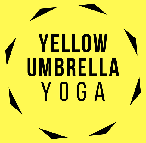 Yellow Umbrella Yoga logo, black with yellow background