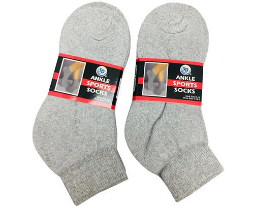 SD ANKLE SPORTS SOCKS GREY 9-11 [3 PAIRS $2.75]