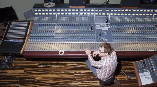 John Vanderslice and his rescued Neve 8068 from The Plant Studios.