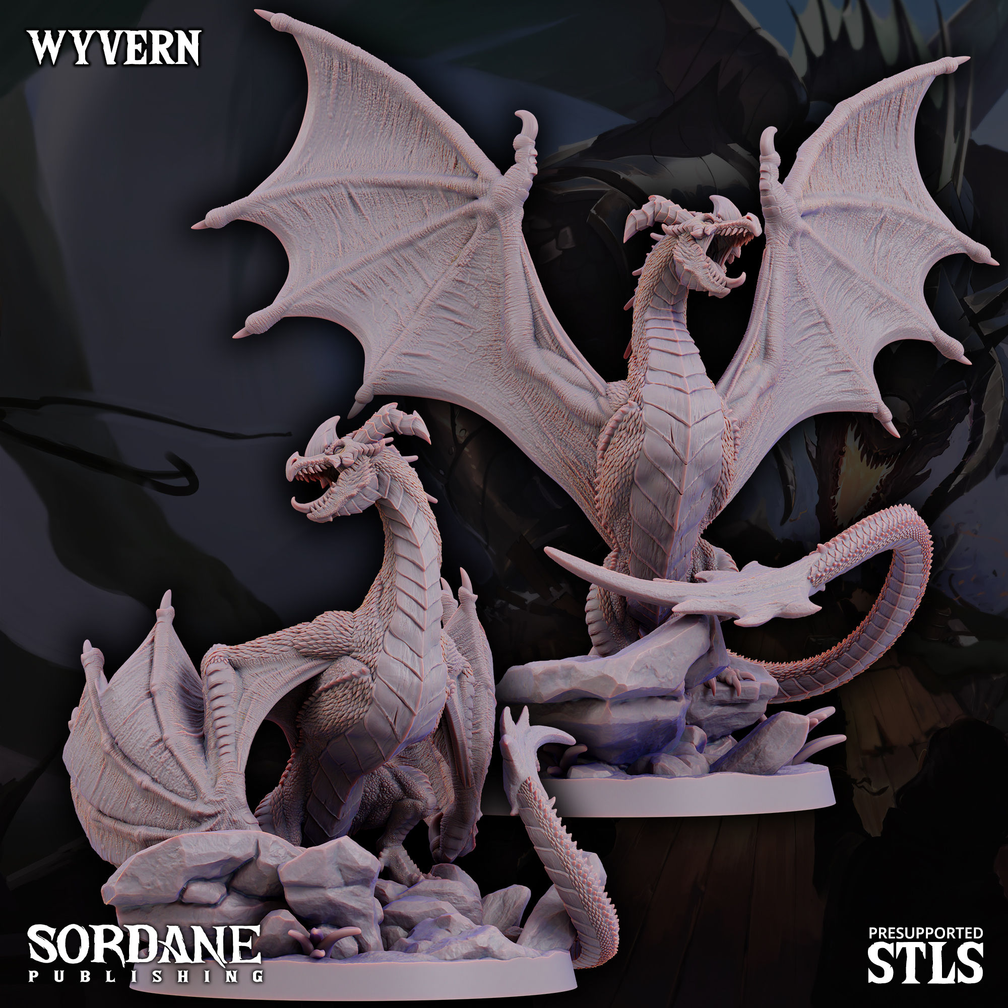 Guild K9 Wyvern 75mm miniature Sordane Publishing front view tabletop monster model