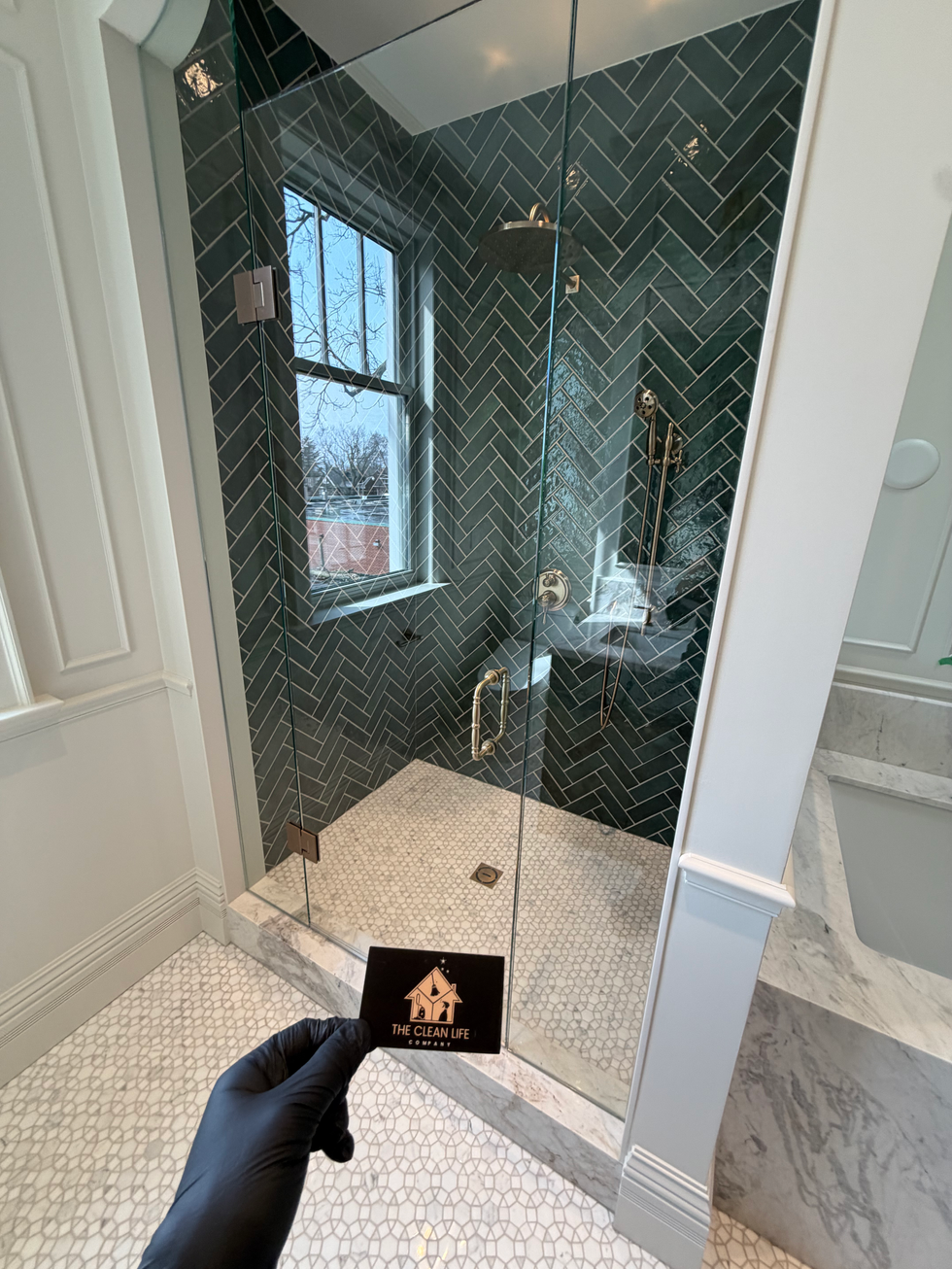 post renovation clean master bathroom