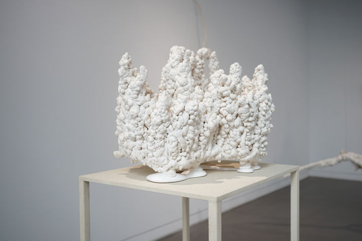 何宇森，2025年高雄獎，《南方雪》系列展出現場，共展出15件雕塑，於高雄美術館  
He yu-sen_Southern Snow_ series exhibited at the 2025 Kaohsiung Award, featuring 15 sculptures, held at the Kaohsiung Museum of Fine Arts_
