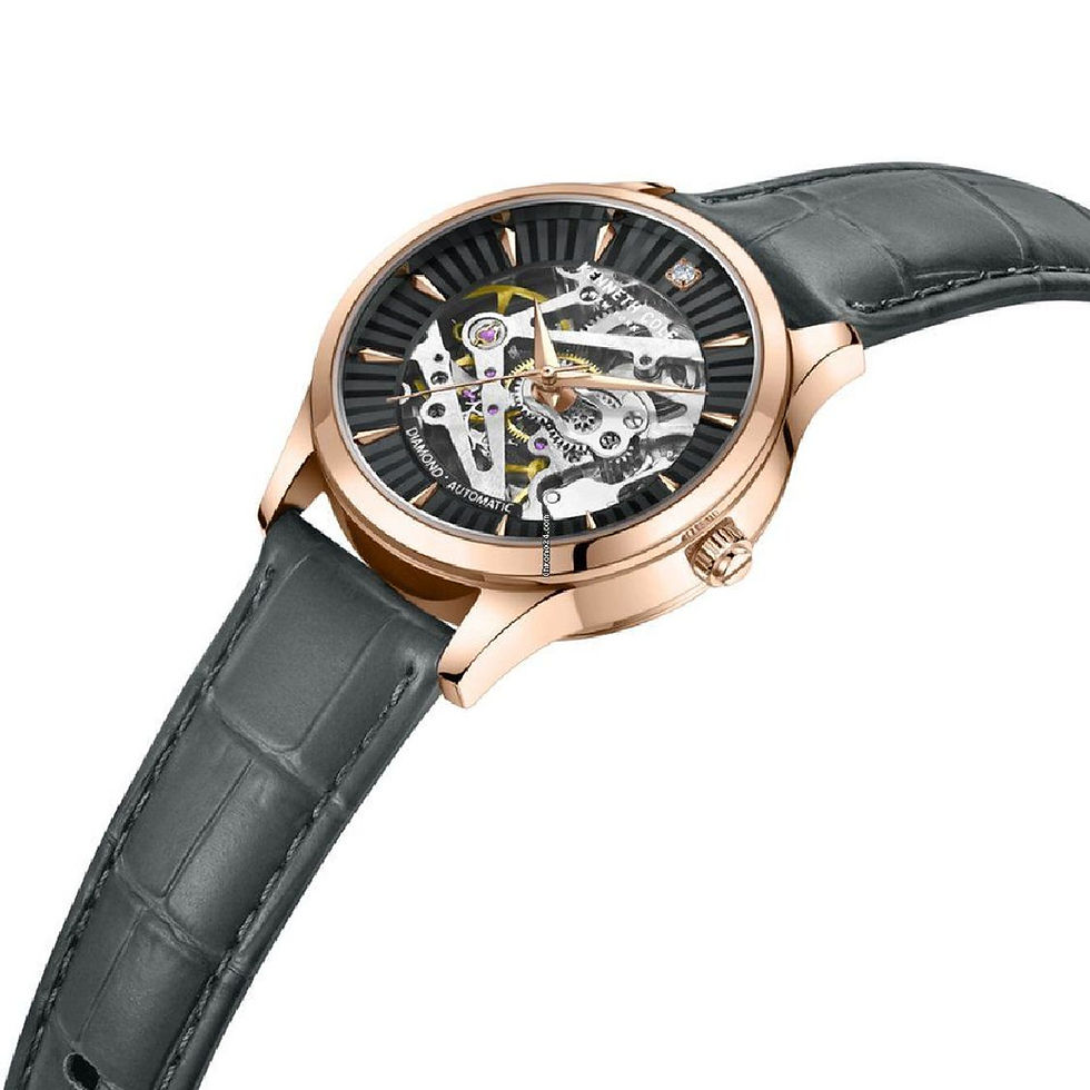 Thumbnail: Ladies Kenneth Cole Skeleton Automatic Watch - Black Leather