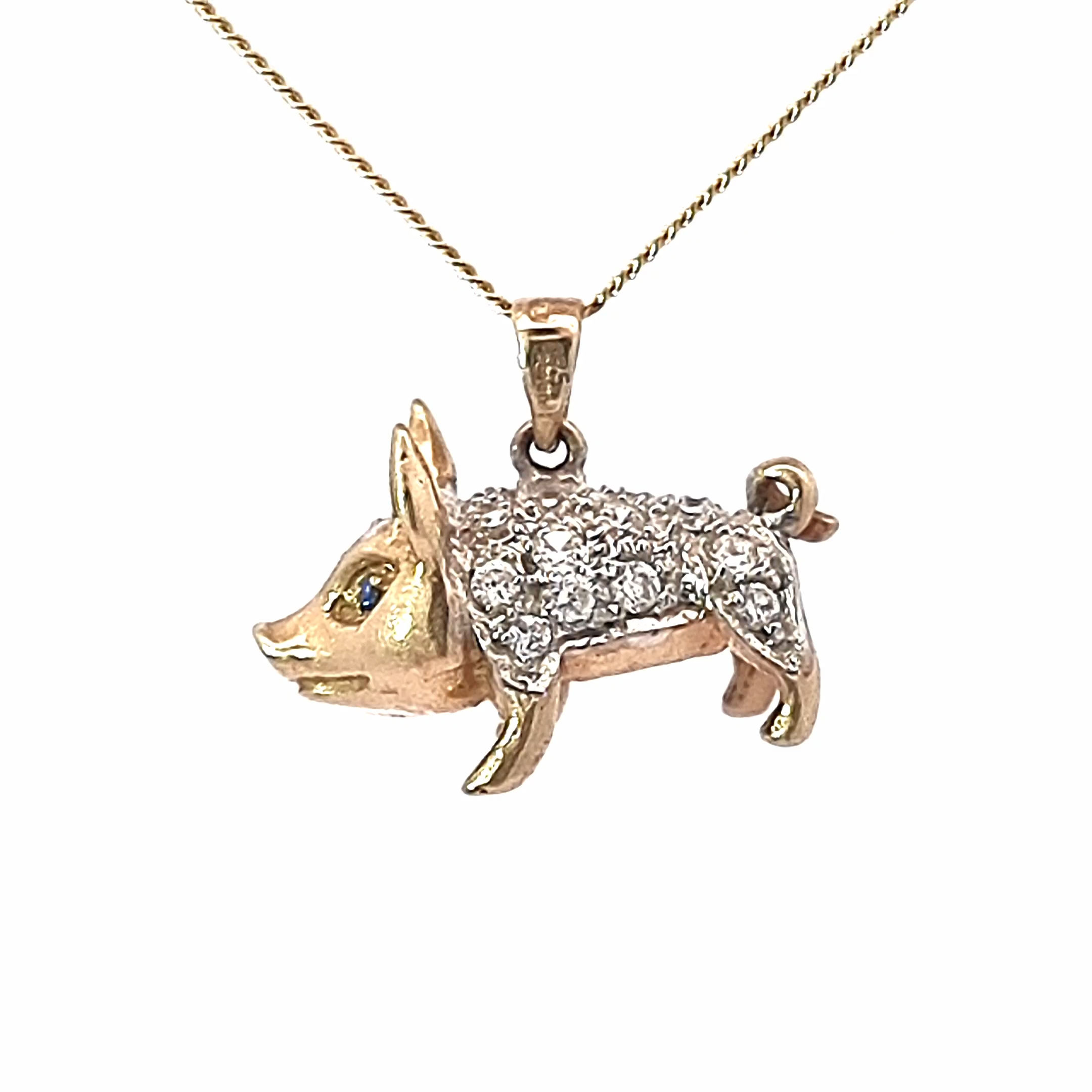 9ct Yellow Gold Cubic Zirconia's Pig Pendant