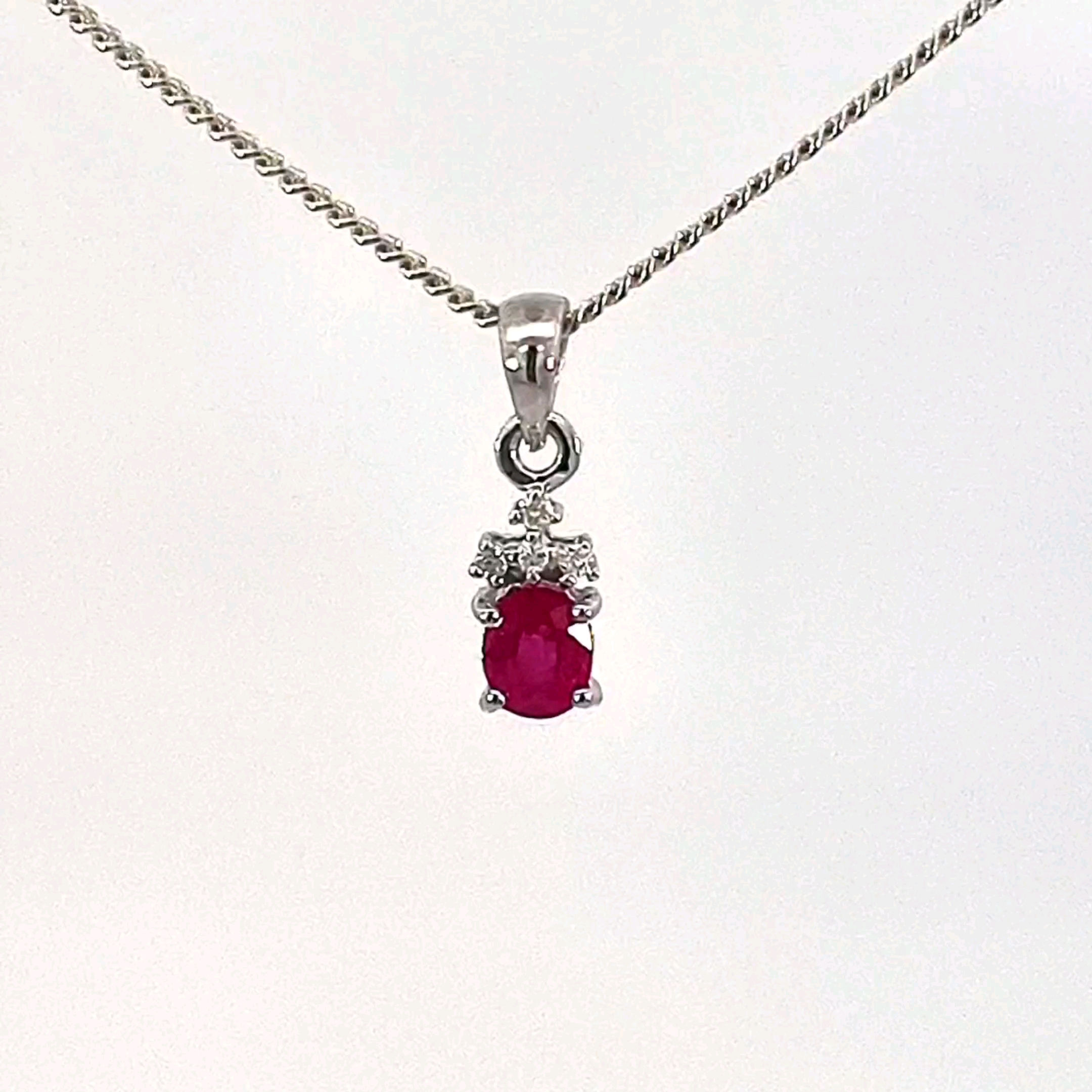 9ct White Gold Ruby & Diamond Pendant