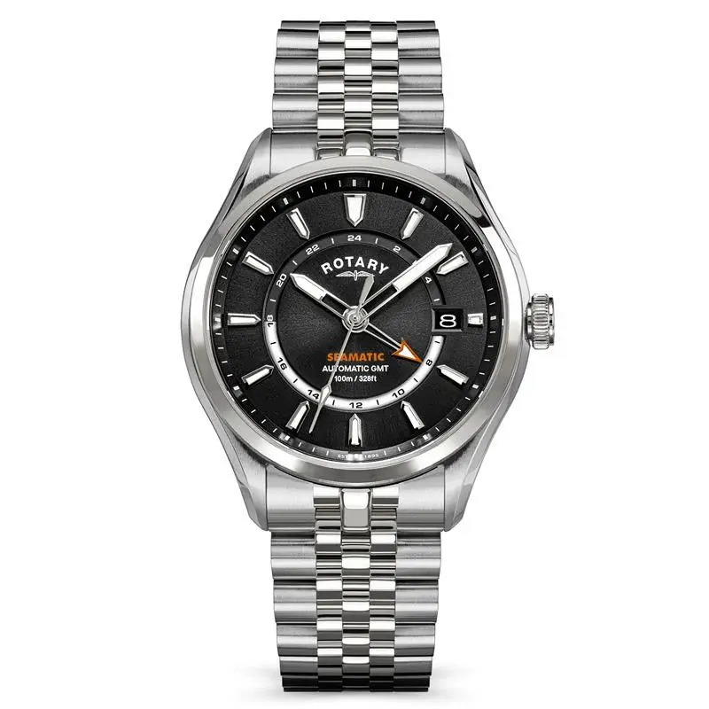 Gents Rotary Seamatic 100 GMT Automatic Watch - Black/Silver
