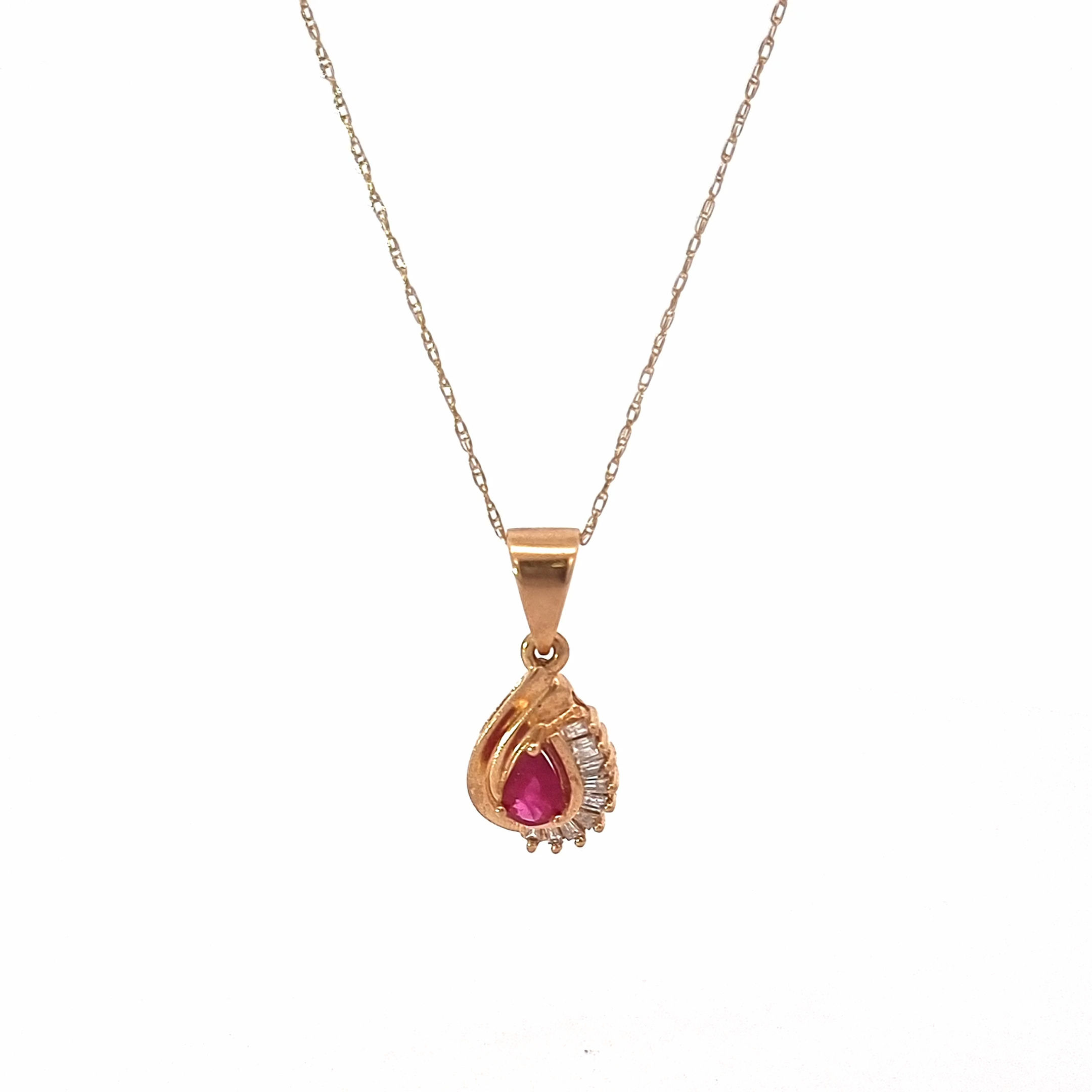 14ct Yellow Gold Ruby & Diamond Pear-drop Pendant