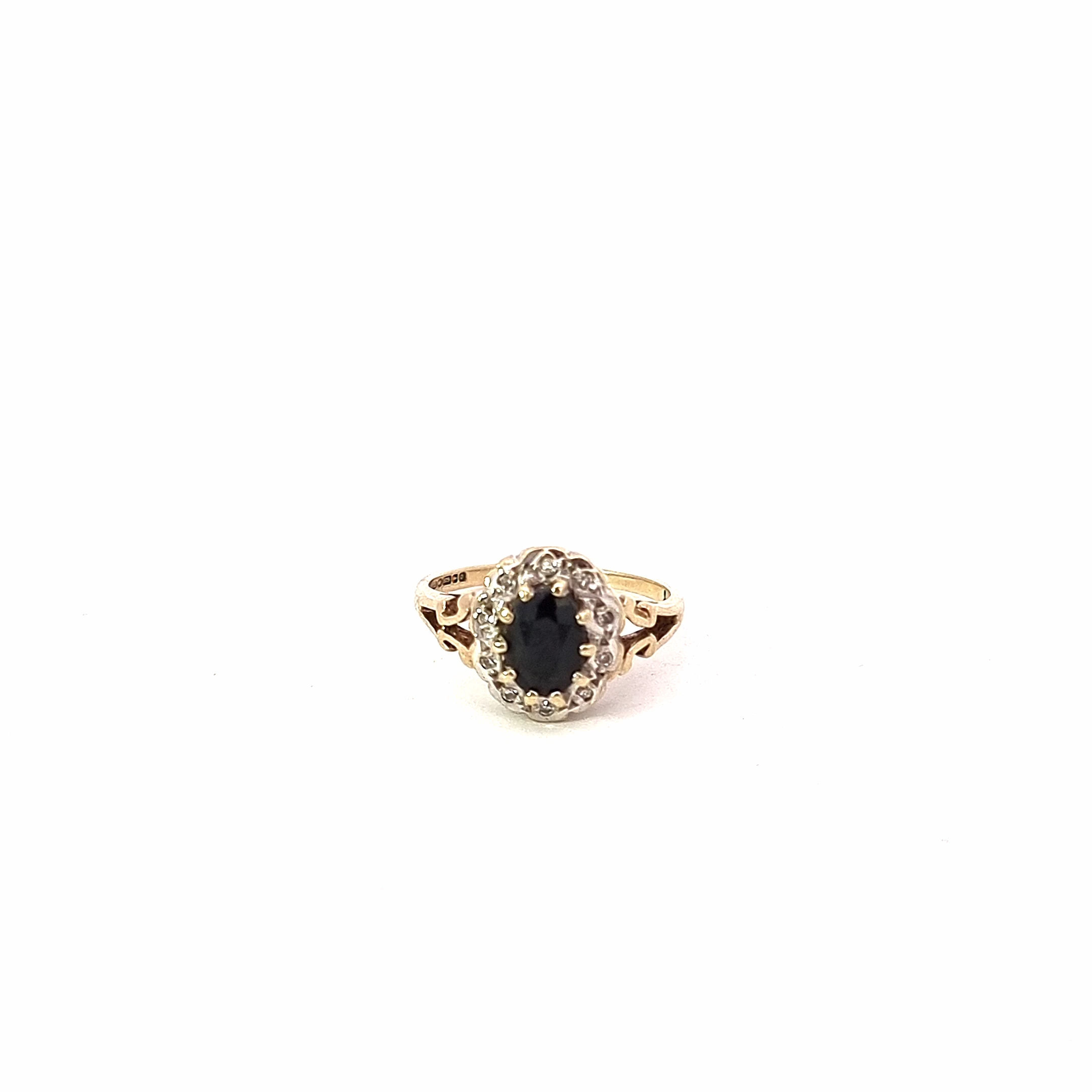 9ct Yellow Gold Black Sapphire & Diamond Ring