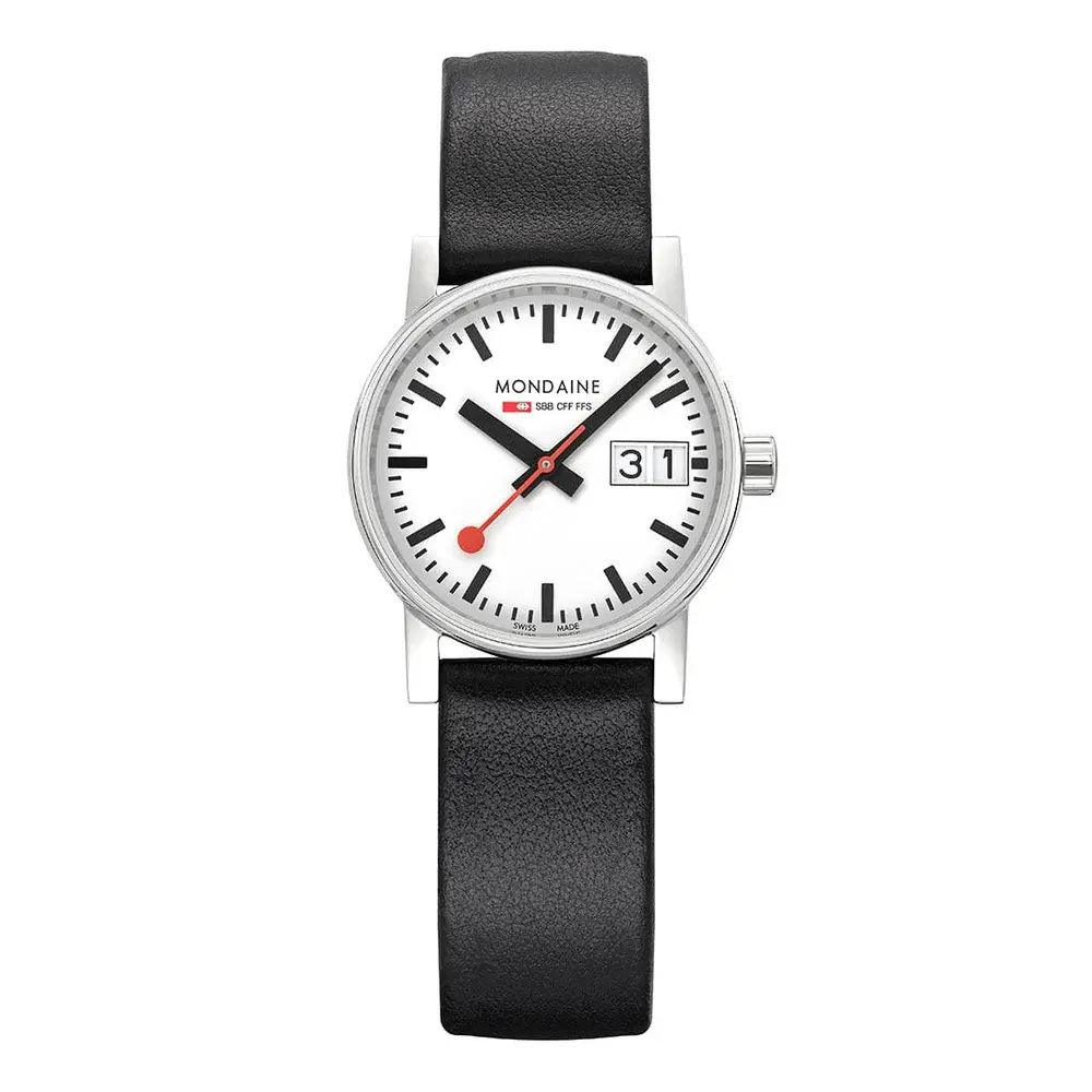 Ladies Mondaine EVO2 Watch - Black Vegan Grape Leather (30mm)