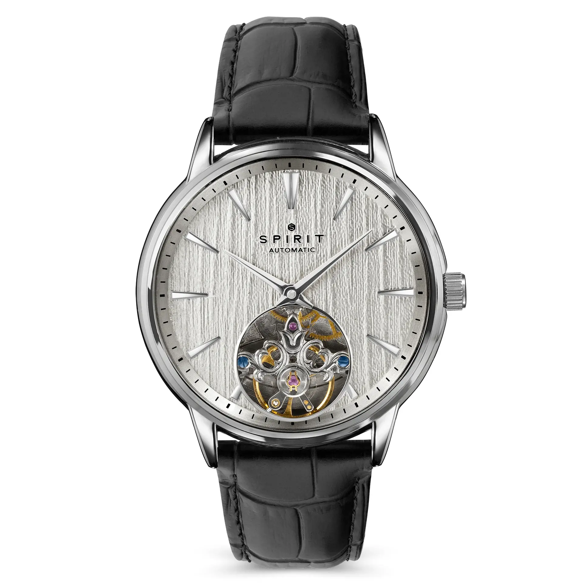 Gents Spirit Automatic Watch - Silver/Black Leather