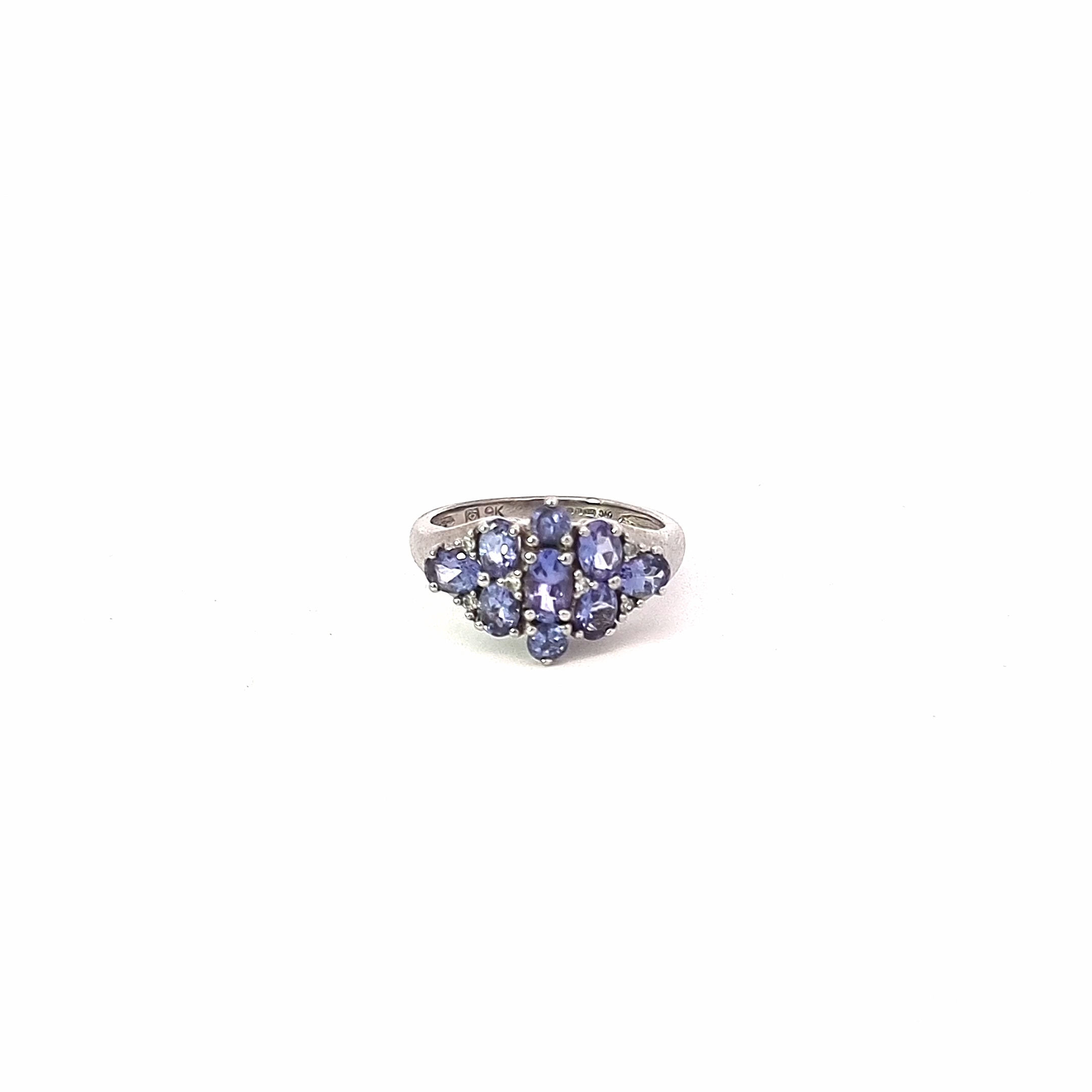 9ct White Gold Tanzanite & Diamond Cluster Ring