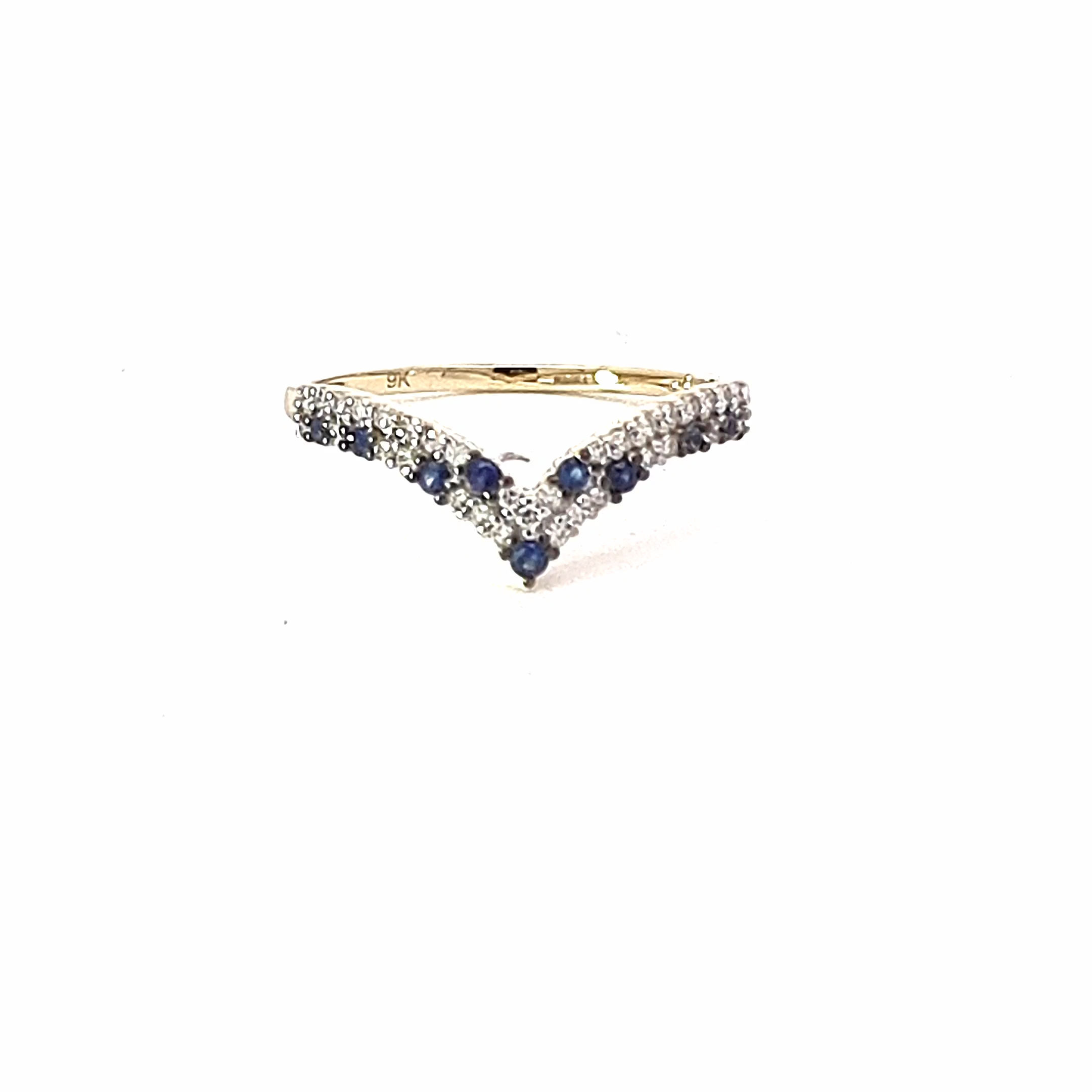 9ct Yellow Gold Sapphire & Diamond Wishbone Ring