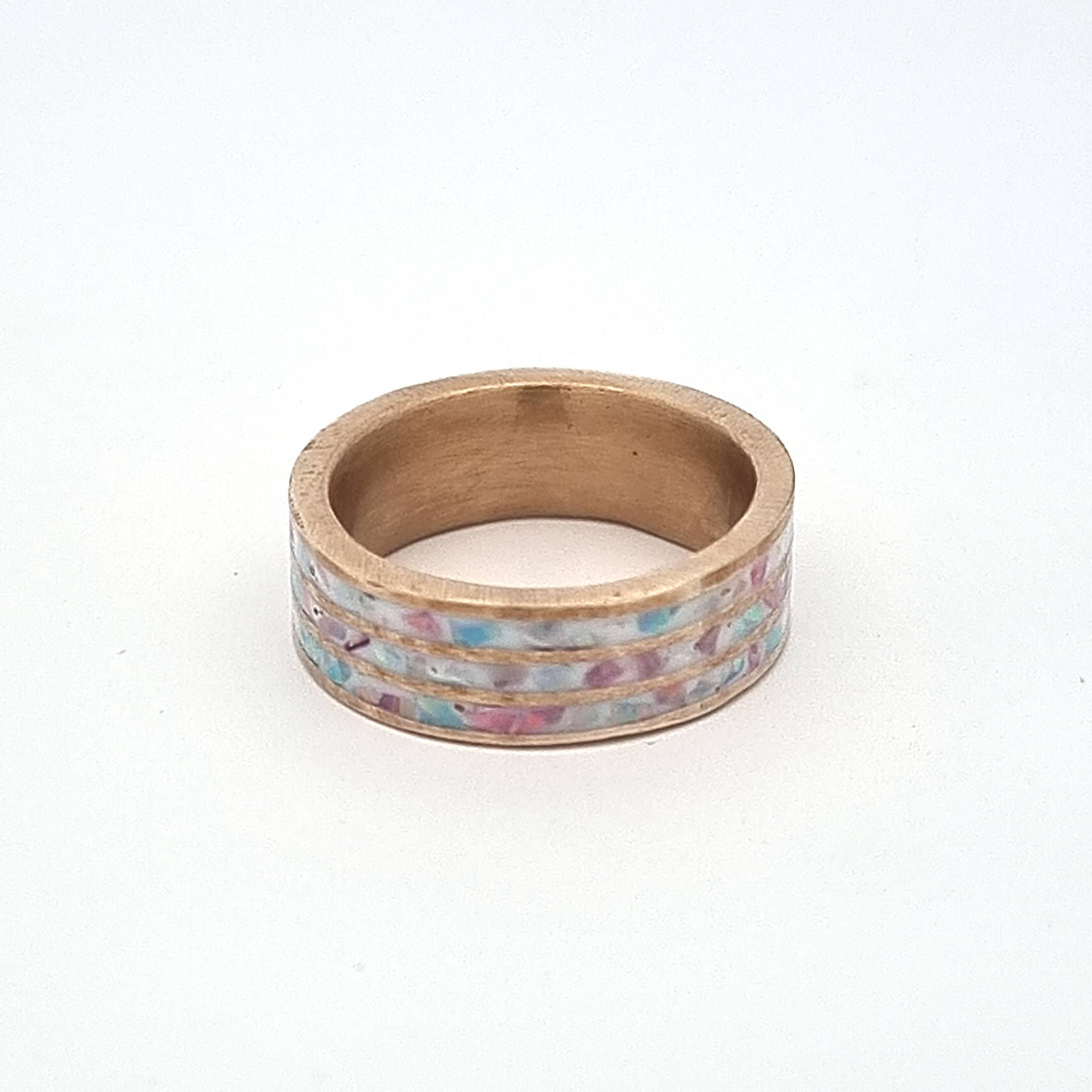 9ct Yellow Gold Three Row Australian Opal Ring