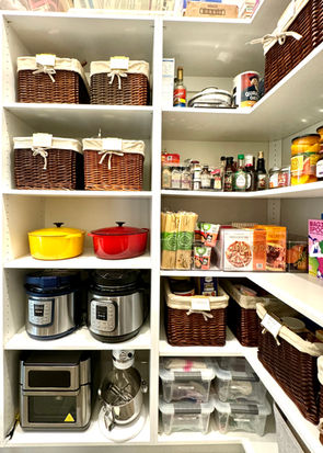 Organized pantry with containers and labeled bins by a residential organizer at Professional Organizing Plus in Phoenix, AZ