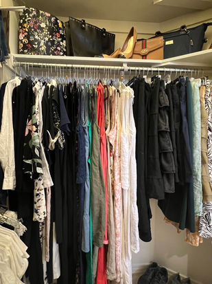Organized closet with neatly organized clothes, handbags and shoes by Professional organizers in Phoenix, AZ
