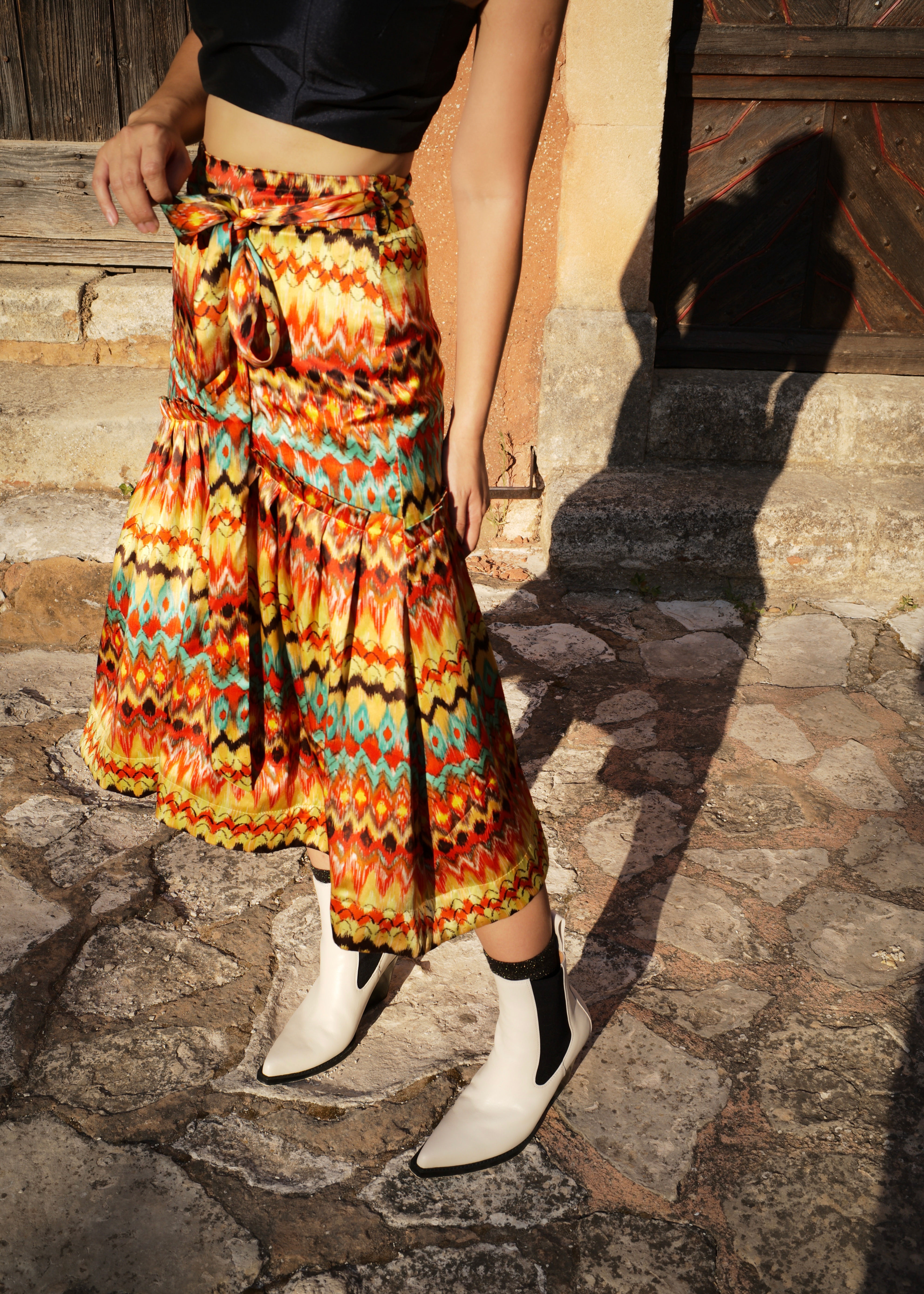 [ Shita-kiri ] : Littlefeather Orange Floarl Skirt