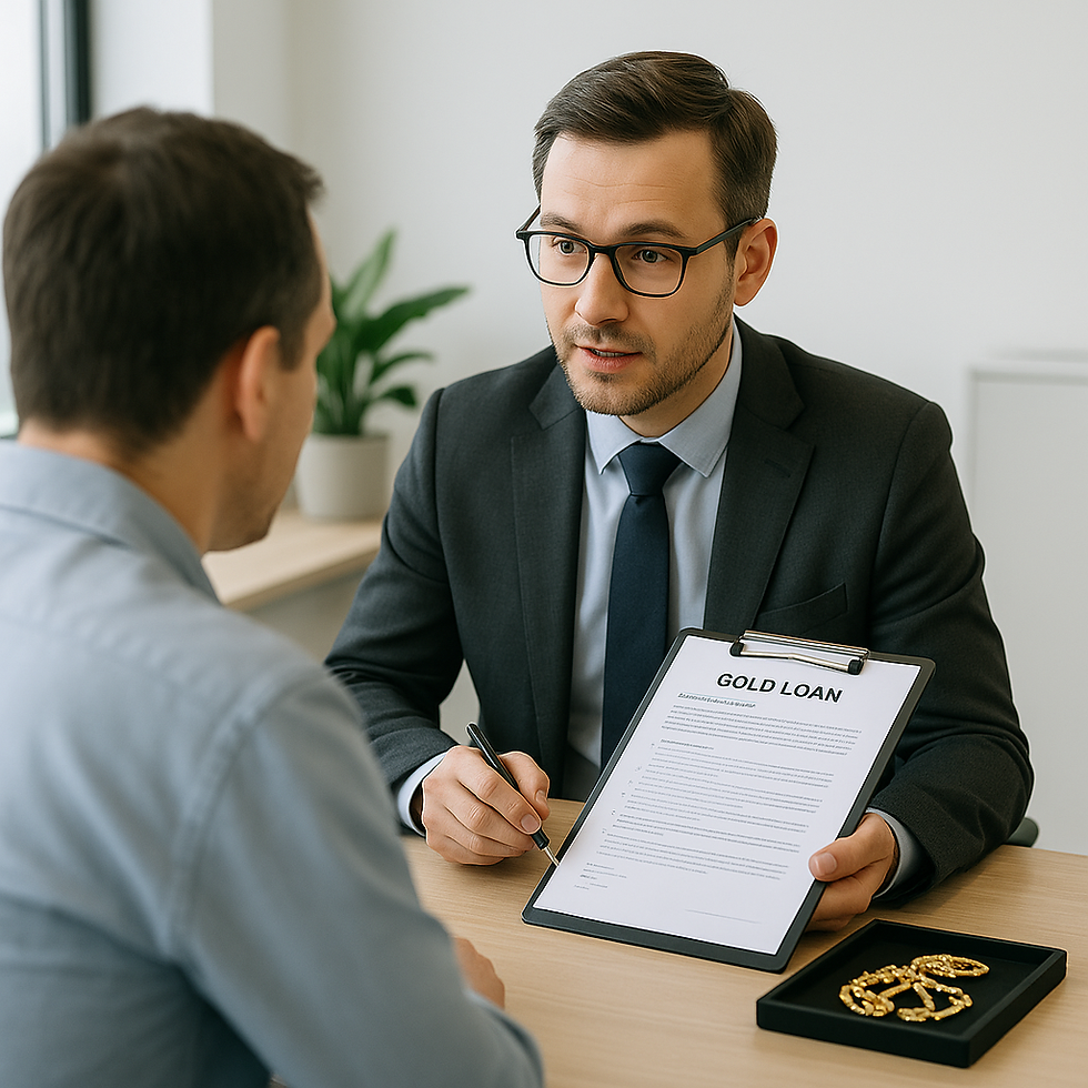 professional financial advisor discussing gold loan terms with a customer