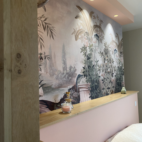 chambre parentale, parquet massif, renovation maison des années 30, deco retro, mélanie cuny, architecte d'intérieur, bourganeuf